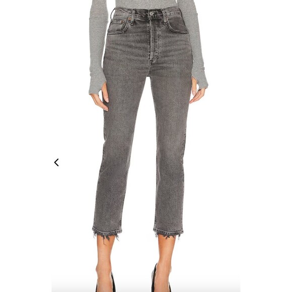 AGOLDE Denim - Agolde Riley High Rise Straight Crop Jeans in Century Washed Black Size 28